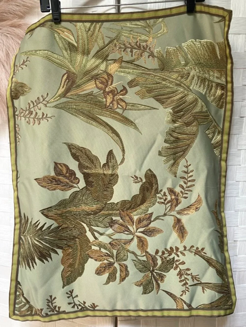 PAIR of Raymond Waites Pillow Shams (2) Green Tropical Floral Botanical Cotton
